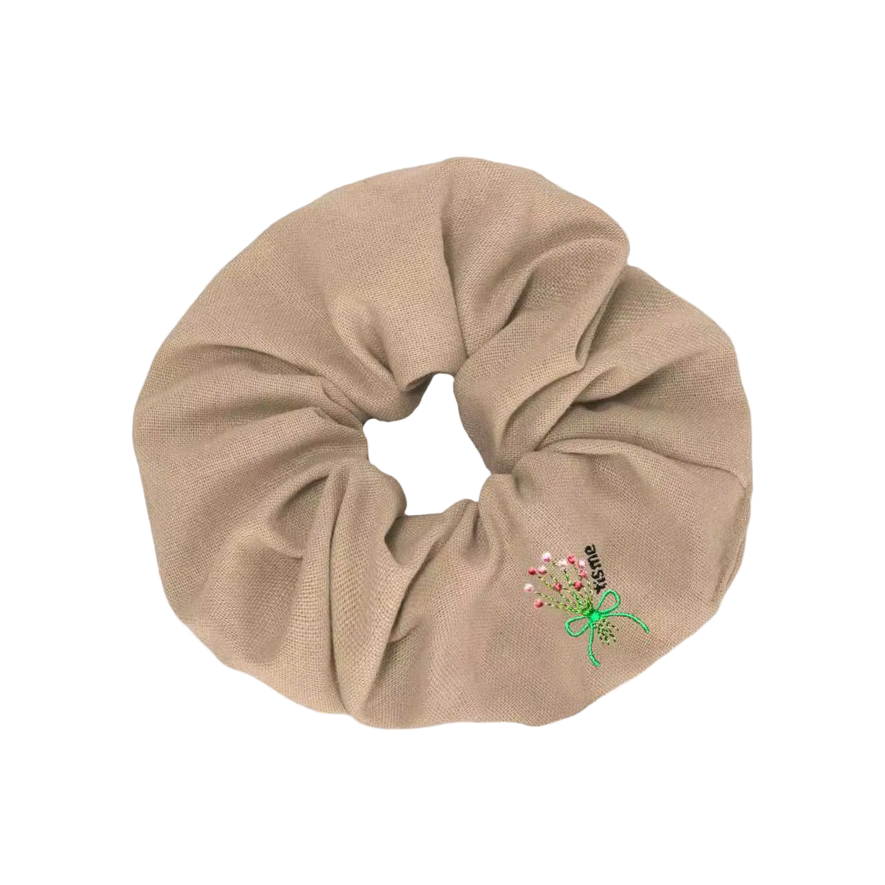 Bouquet Embroidery Knit Collection Scrunchie (Beige)