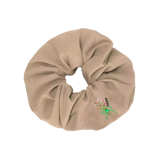 Bouquet Embroidery Knit Collection Scrunchie (Beige)