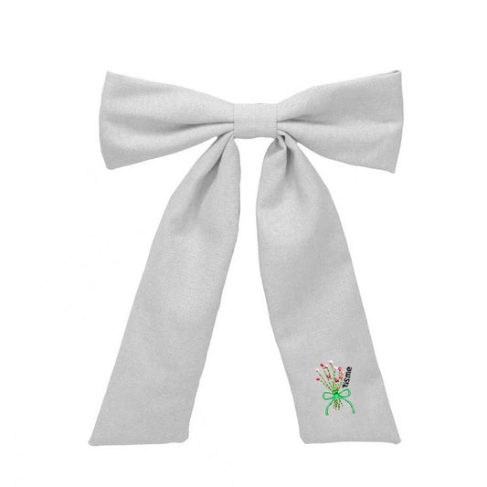 Bouquet Embroidery Knit Collection Large Bow Clip (White)