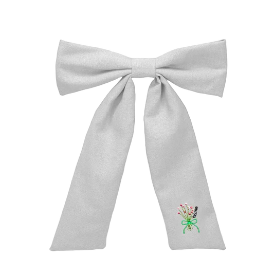 Bouquet Embroidery Knit Collection Large Bow Clip (White)