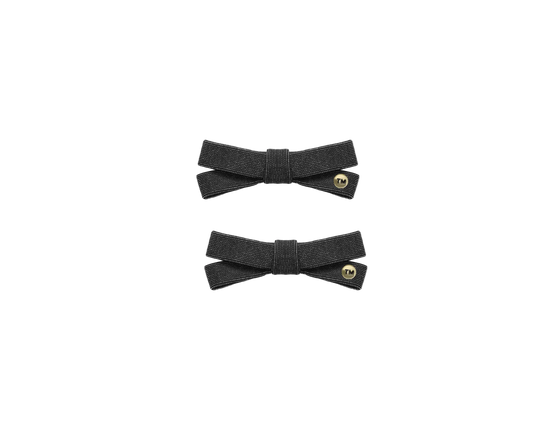 Denim Luggage Logo Collection Mini Bow Clip Set Of 2 (Black)