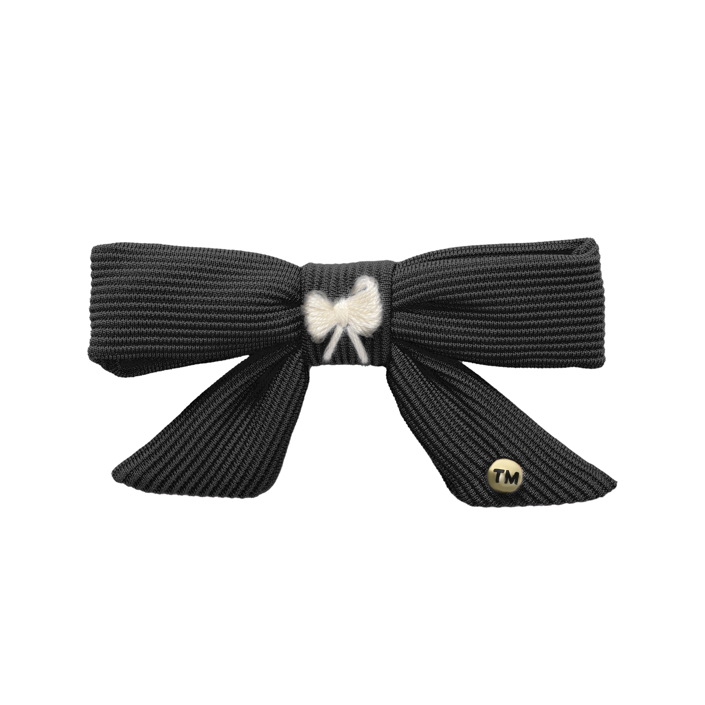 Bow Embroidery Knit Collection Medium 3" Bow Clip (Black)