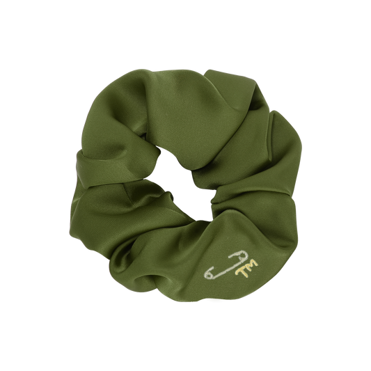 Gold Safety Pin Embroidery Scrunchie (Green)