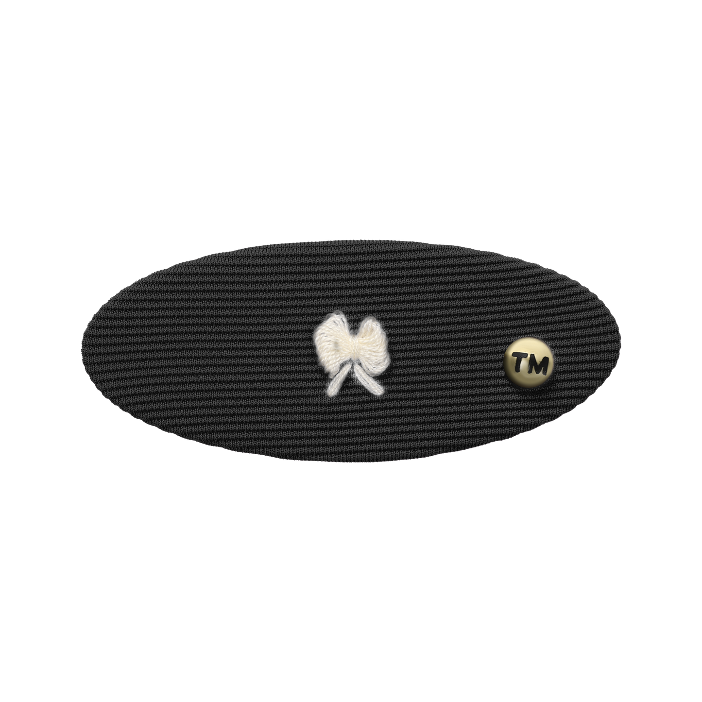 Bow Embroidery Knit Collection Oval Barrette Clip (Black)