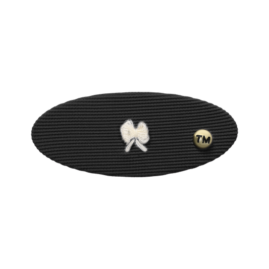 Bow Embroidery Knit Collection Oval Barrette Clip (Black)