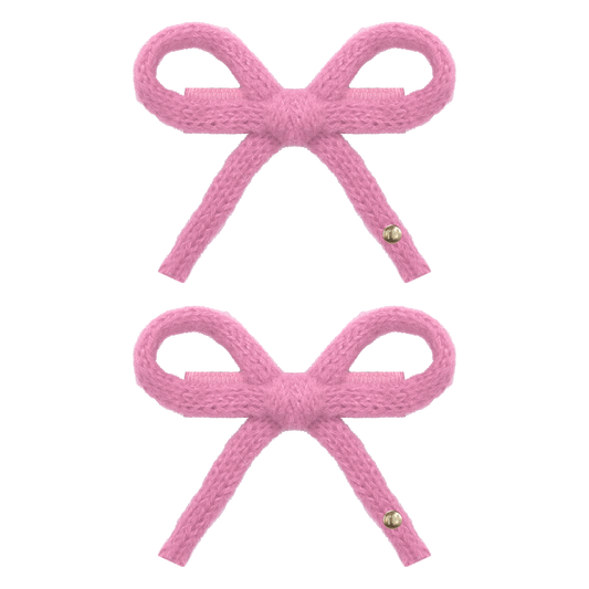 SS26 Knit Ribbon Mini Bow Clip Set Of 2 (Hot Pink)