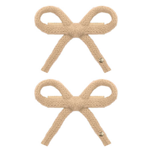 SS26 Knit Ribbon Mini Bow Clip Set Of 2 (Beige)
