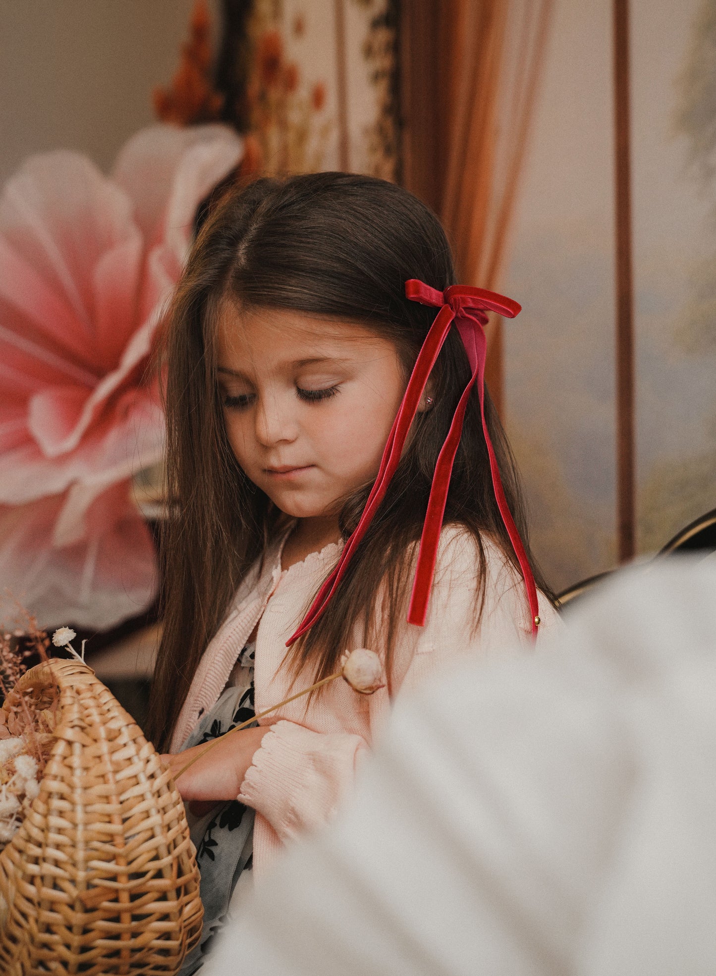 Velvet Ribbon Long Tail Bow Clip (Green)