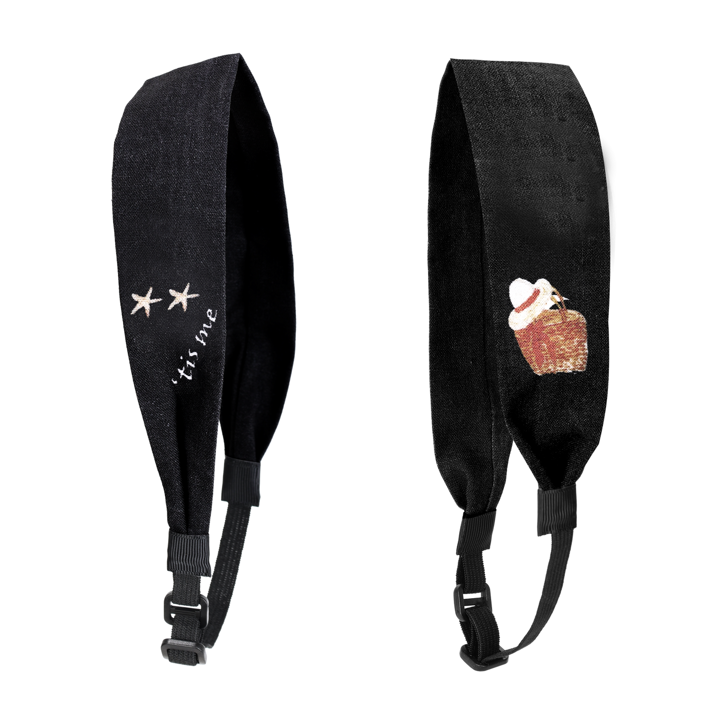 Hand Sketched Print Adjustable Headscarf Black (Beach)