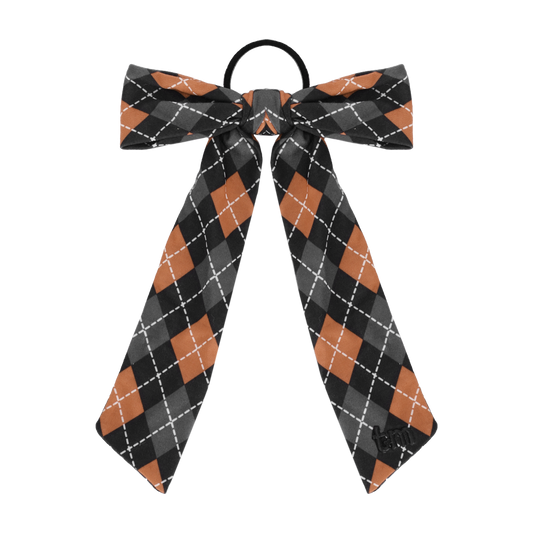 Argyle Ribbon Sewn Onto Pony Holder (Brown)