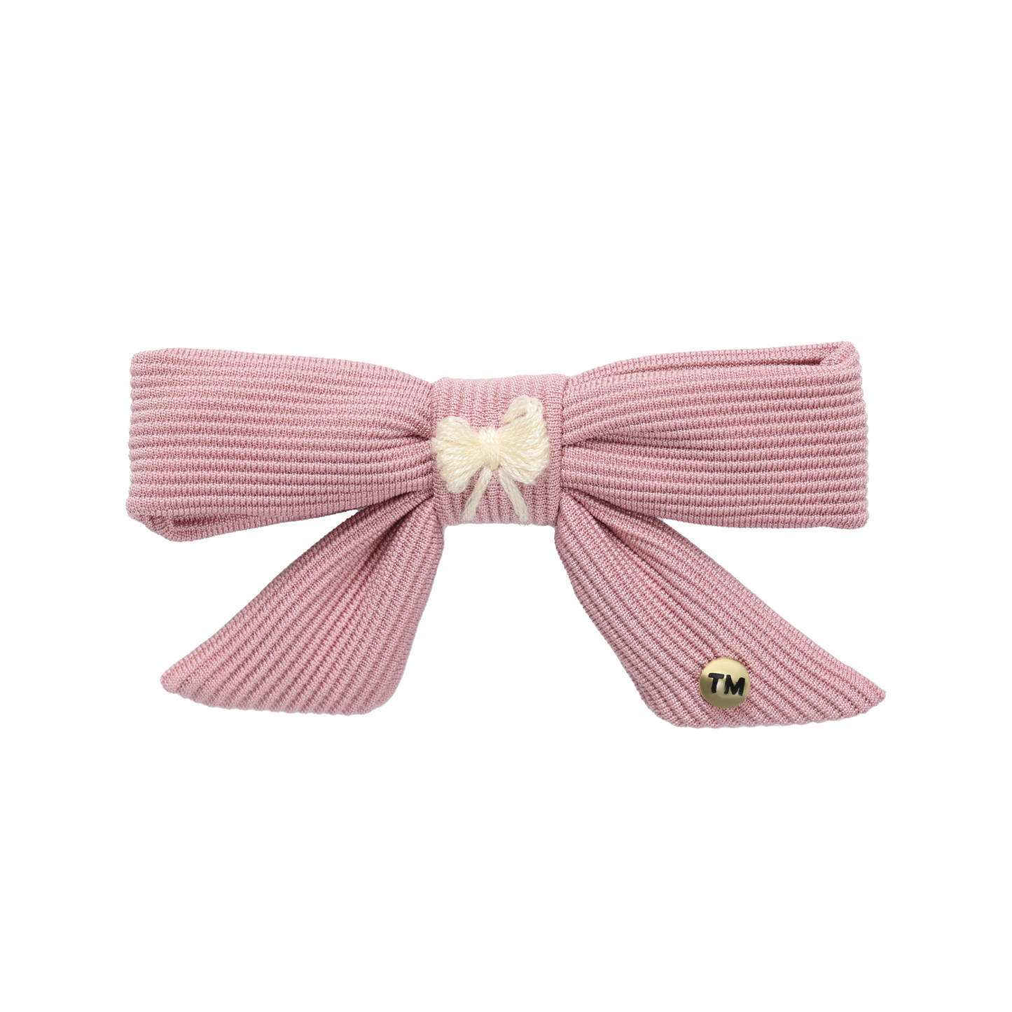 Bow Embroidery Knit Collection Medium 3" Bow Clip (Pink)