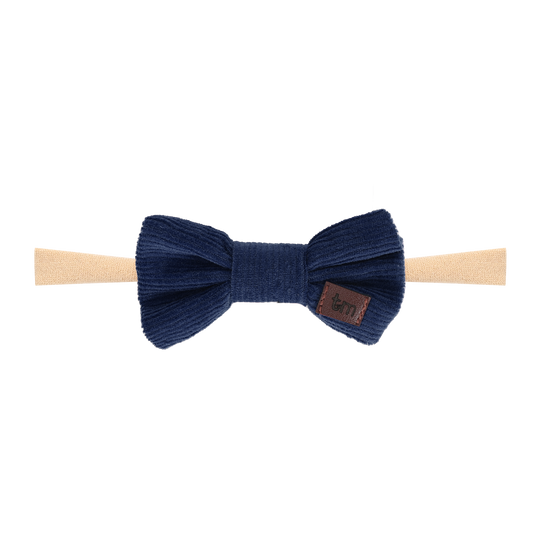 Corduroy Nylon Baby Band With Bow (Navy)