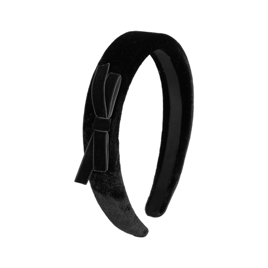 Velvet Ribbon Hard Headband Side Bow (Black)