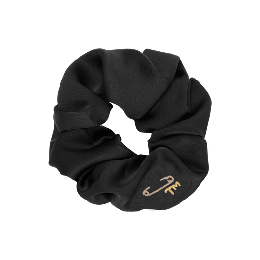 Gold Safety Pin Embroidery Scrunchie (Black)