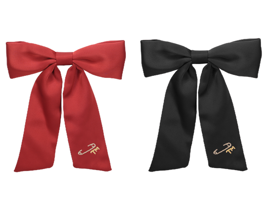 Satin Gold Safety Pin Embroidery Large Bow Clip