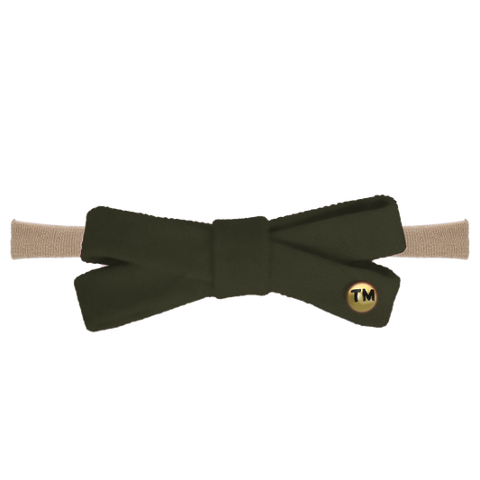 Denim Colored Embroidery Logo Baby Bow Nylon Headband (Green)