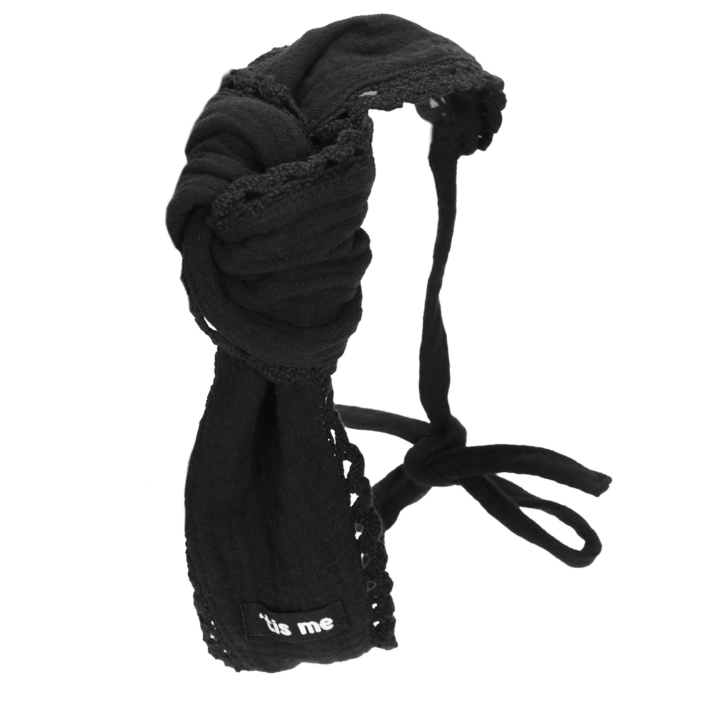 Gauze+Lace Self Tie Knot Headscarf (Black Lace)