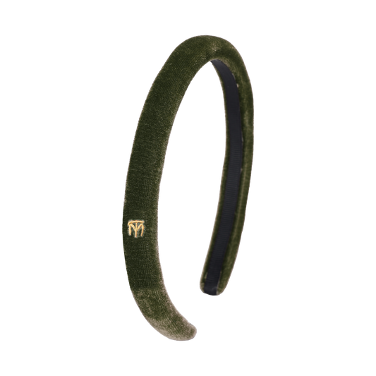 Velvet .5" Narrow Rounded Headband (Olive Green)