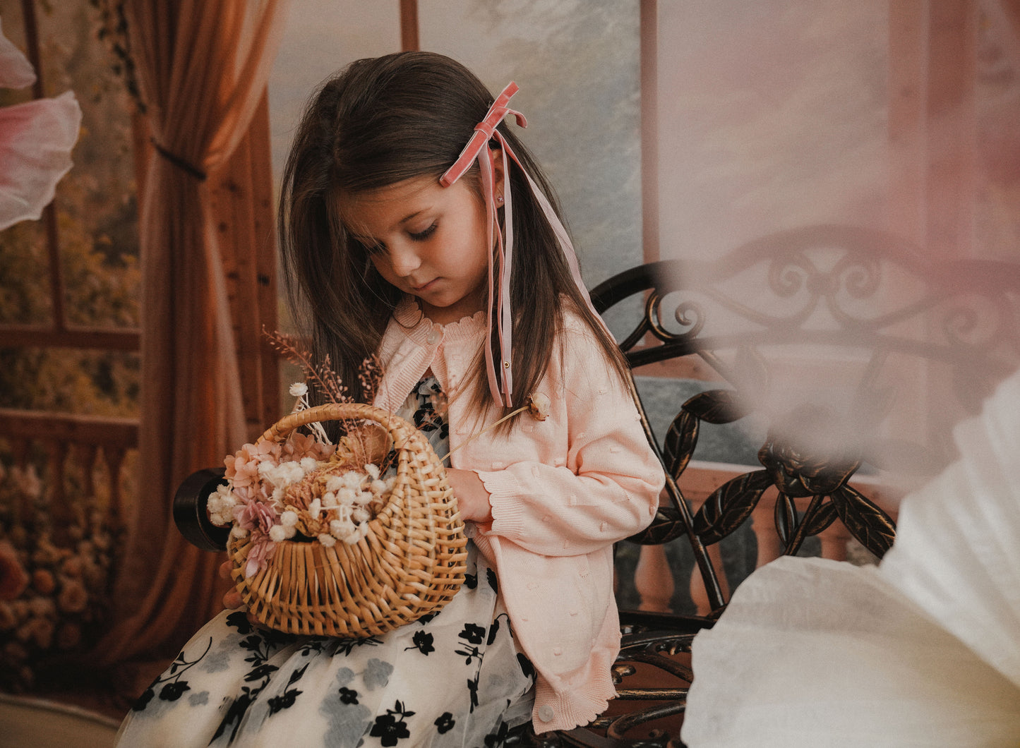 Velvet Ribbon Long Tail Bow Clip (Dusty Pink)