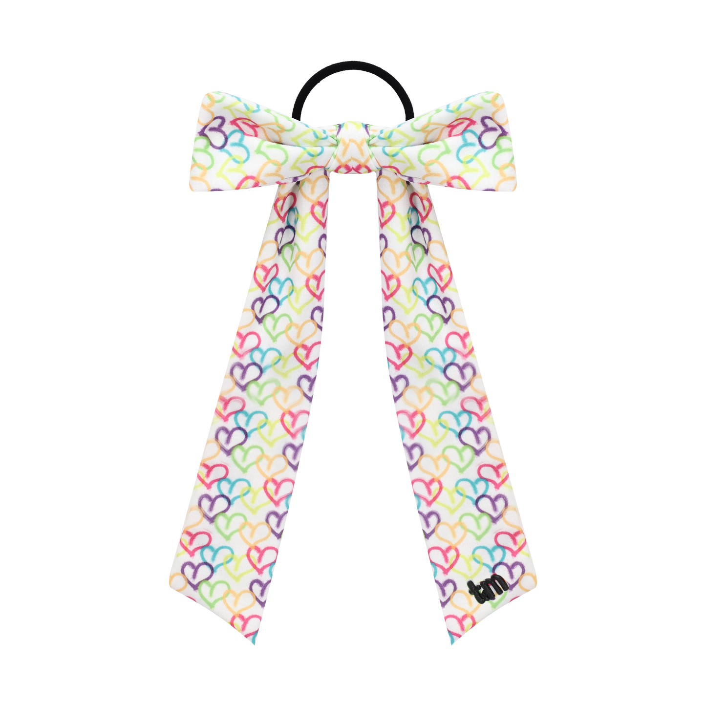 Heart Printed Collection Long Tail Bow Sewn Onto Pony Holder