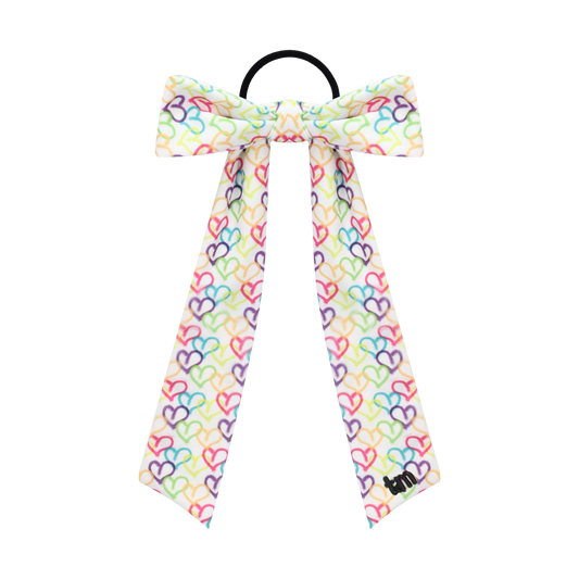 Heart Printed Collection Long Tail Bow Sewn Onto Pony Holder