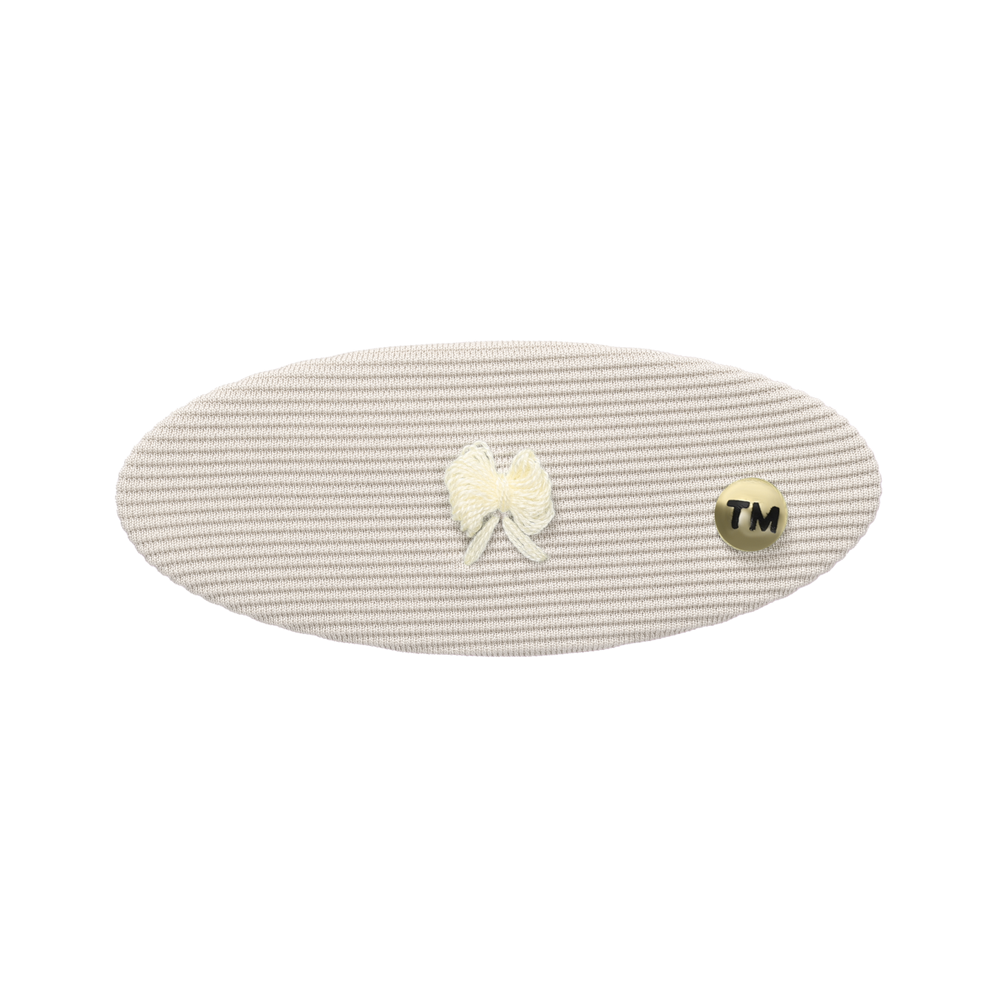 Bow Embroidery Knit Collection Oval Barrette Clip (Cream)