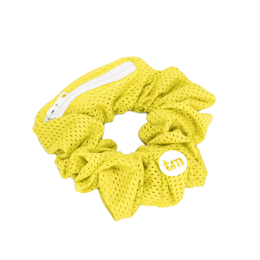 SS24 YELLOW SCRUNCHIE ZIPPER POCKET SPORTS MESH COLLECTION (GLOW IN DARK LOGO)