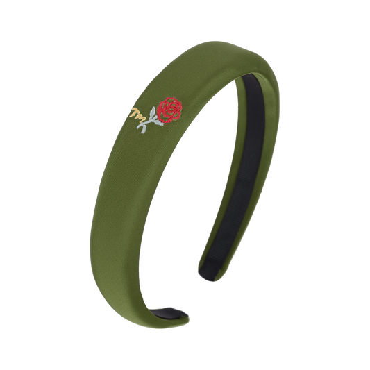 Rose Embroidery Hard Headband (Green)
