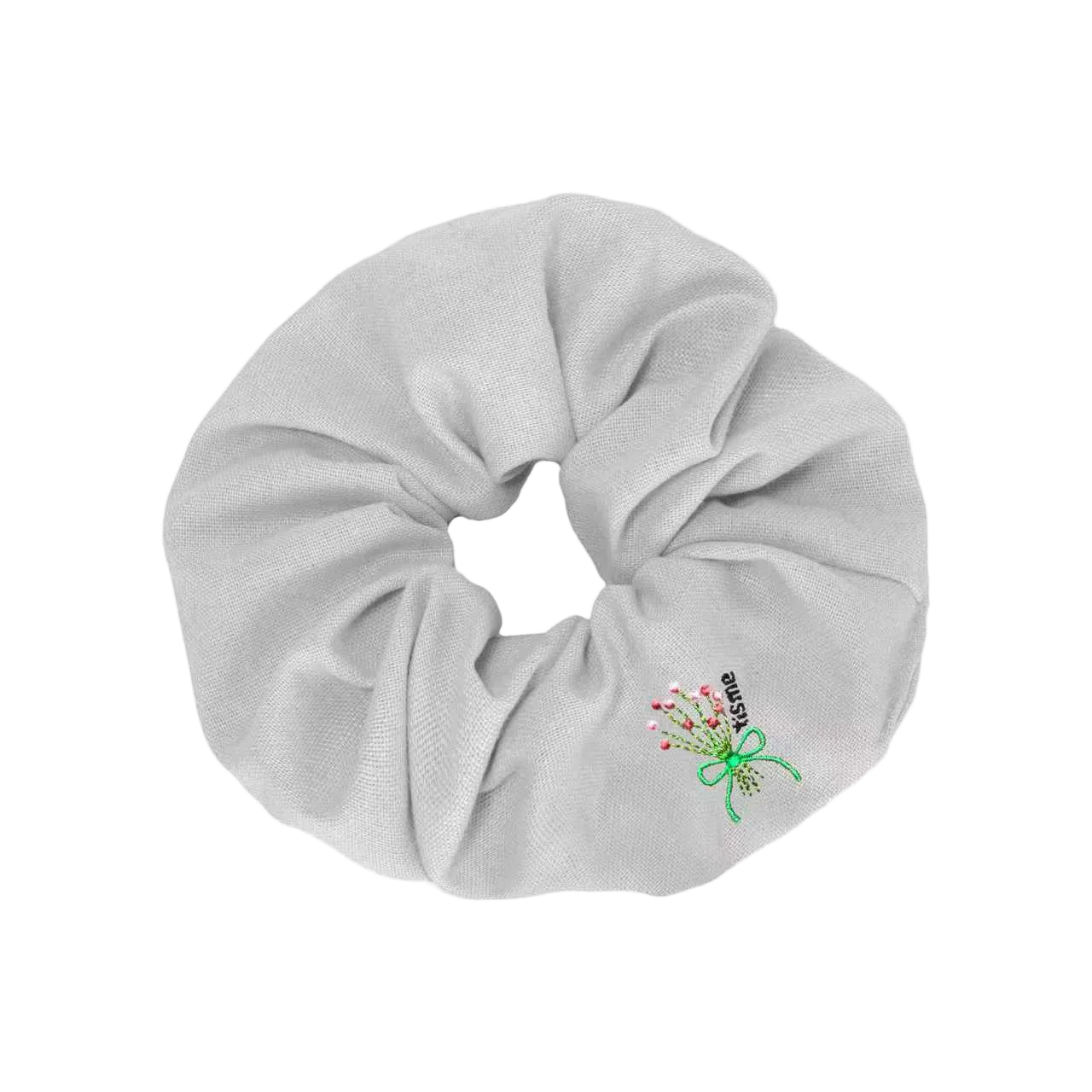 Bouquet Embroidery Knit Collection Scrunchie (White)