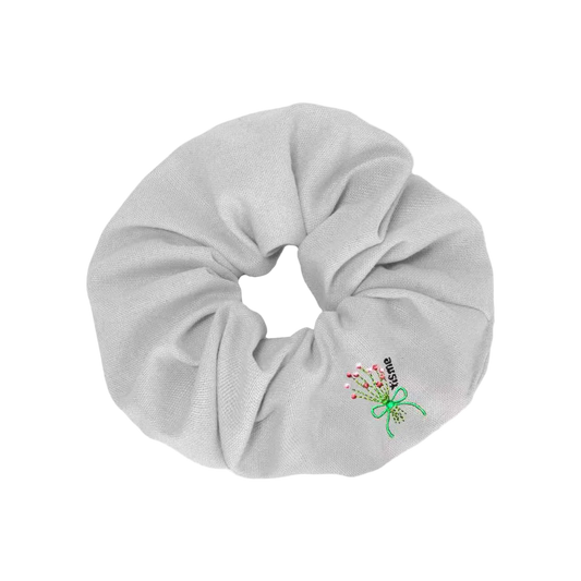 Bouquet Embroidery Knit Collection Scrunchie (White)