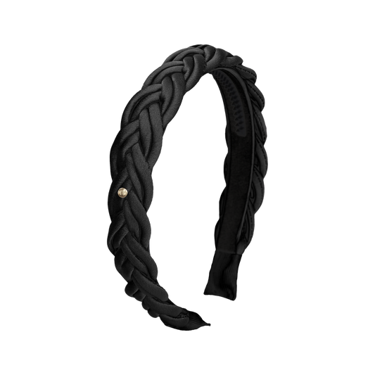 SS26 Satin-Cord Ribbon Hard Headband  (Black)