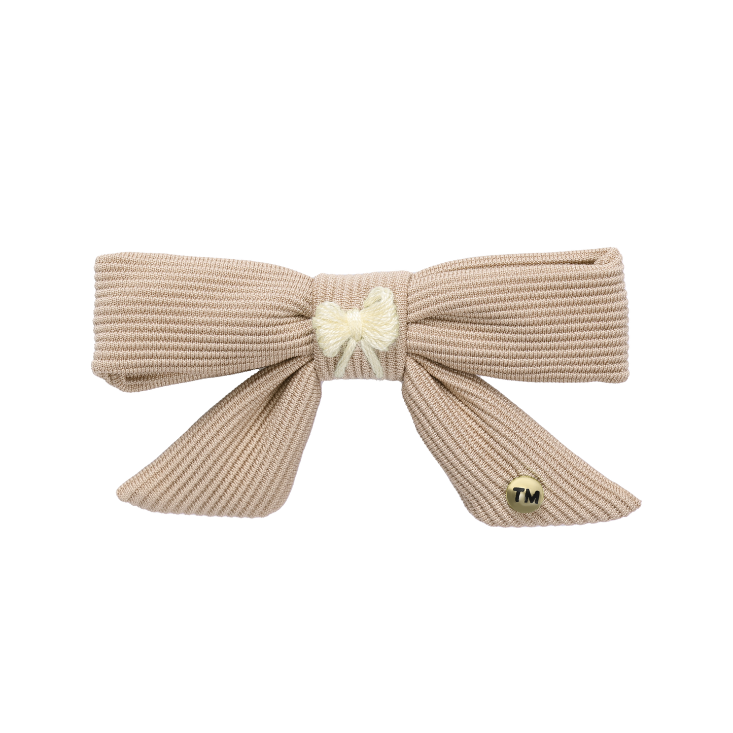 Bow Embroidery Knit Collection Medium 3" Bow Clip (Beige)