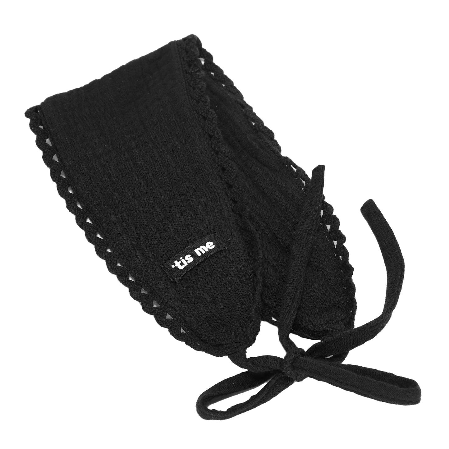 Gauze+Lace Bonnet Headband (Tie in Front, Black Lace)