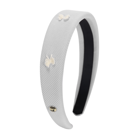 Bow Embroidery Knit Collection Hard Headband (White)