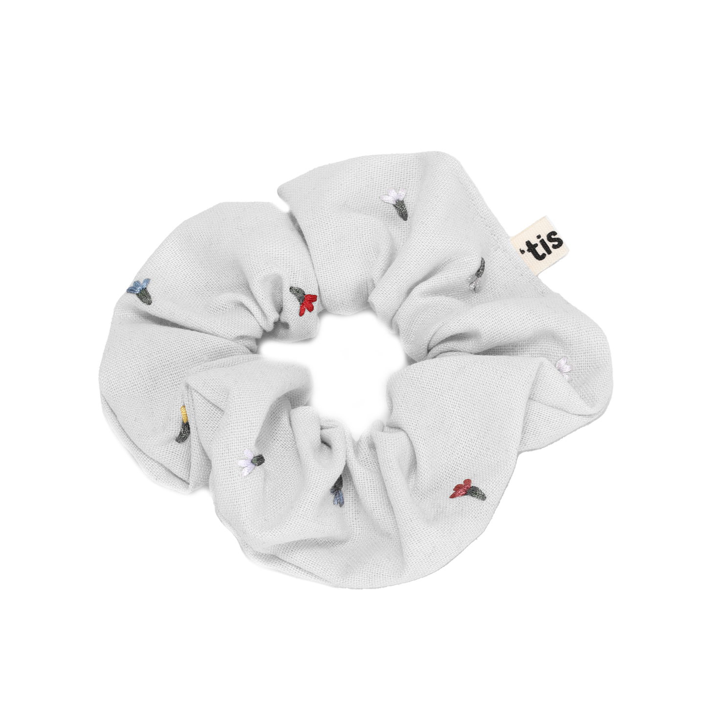 SS24 WHITE SCRUNCHIE LINEN COLORED EMB