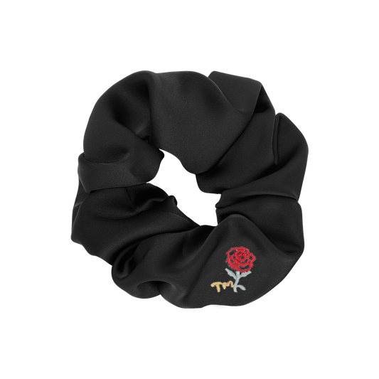 Rose Embroidery Scrunchie (Black)
