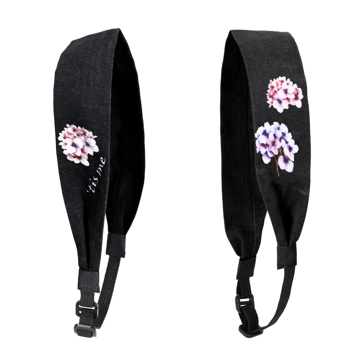 Hand Sketched Print Adjustable Headscarf Black (Hydrangeas)