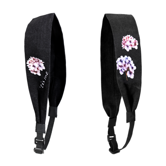 Hand Sketched Print Adjustable Headscarf Black (Hydrangeas)