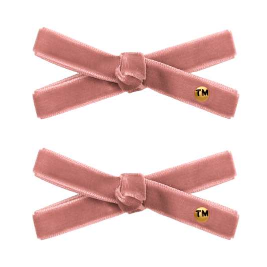 Velvet Ribbon Bow Clip 2.5" Set Of 2 (Dusty Pink)
