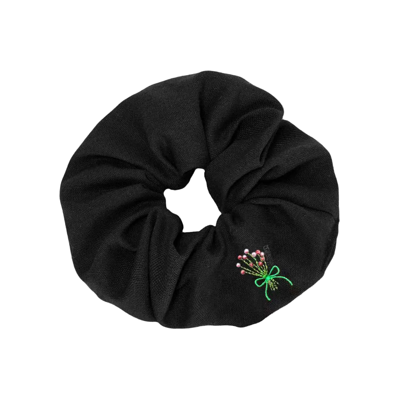 Bouquet Embroidery Knit Collection Scrunchie (Black)
