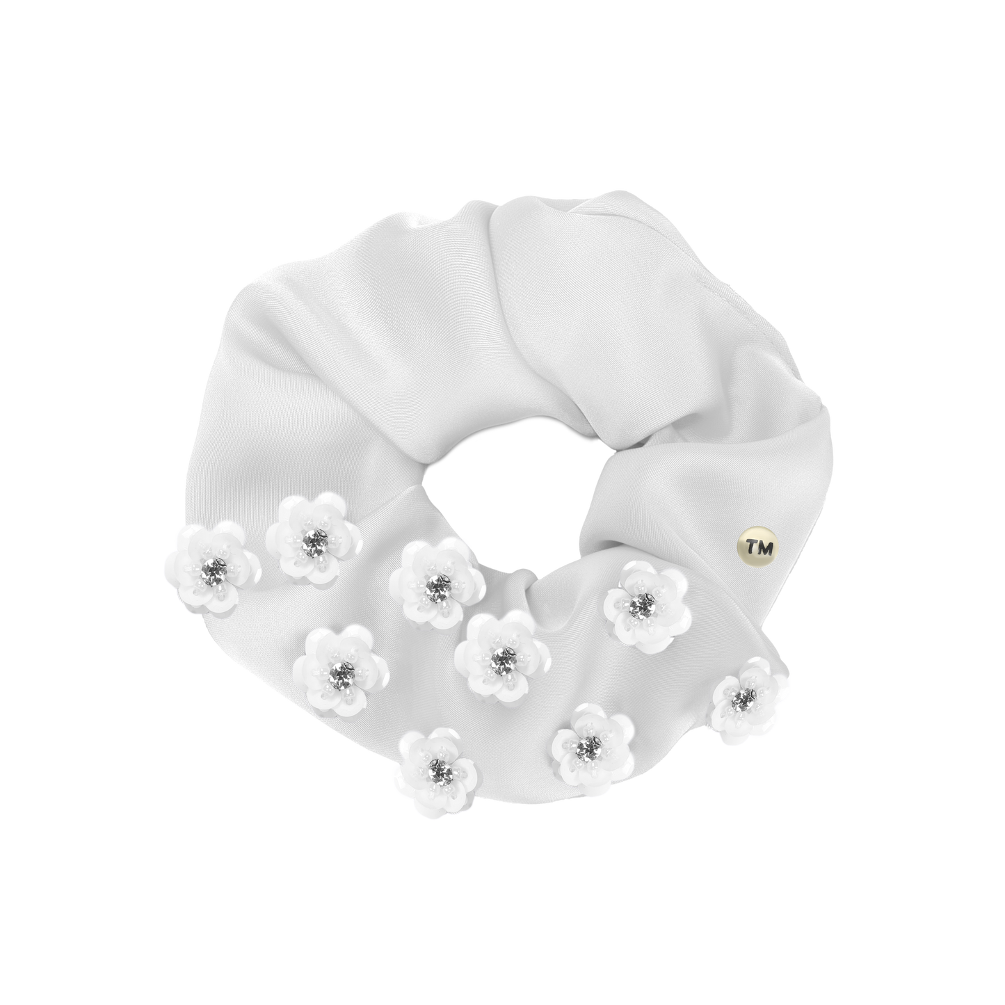 SS26 Intricate Hand Beaded Scrunchie (White)
