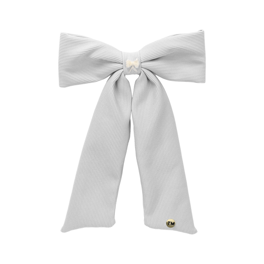 Bow Embroidery Knit Collection Large Bow Clip (White)