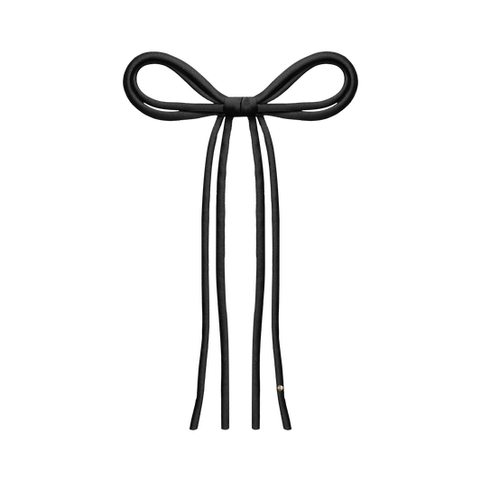 SS26 Satin-Cord Ribbon Long Tail Bow Clip (Black)
