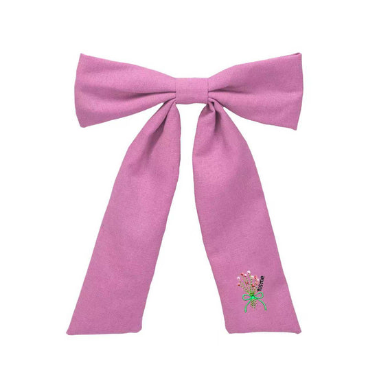 Bouquet Embroidery Knit Collection Large Bow Clip (Pink)