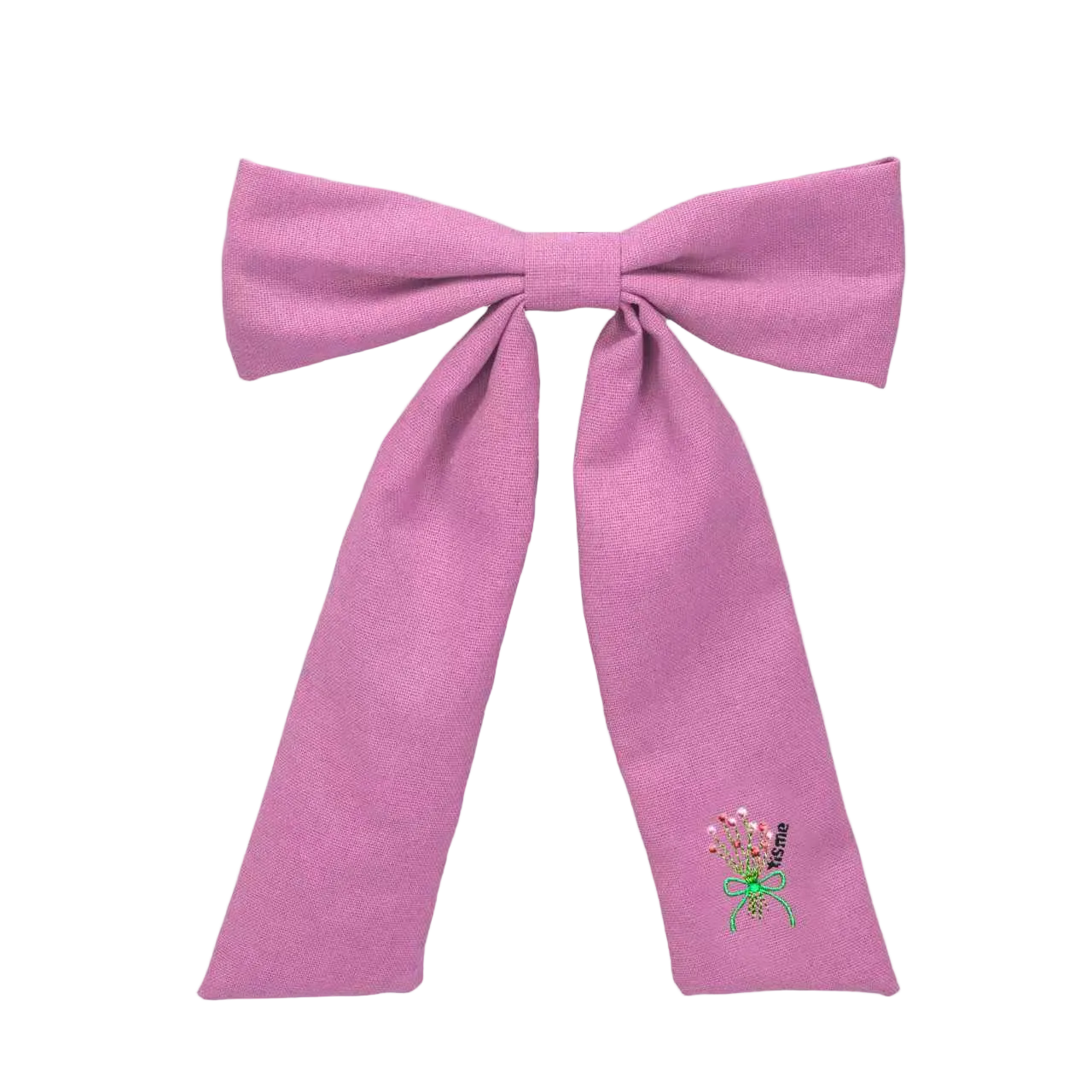Bouquet Embroidery Knit Collection Large Bow Clip (Pink)
