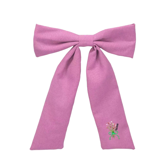 Bouquet Embroidery Knit Collection Large Bow Clip (Pink)