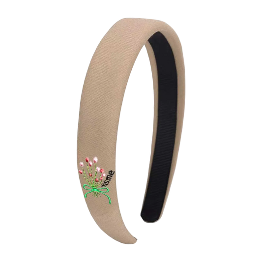 Bouquet Embroidery Knit Collection Hard Headband (Beige)