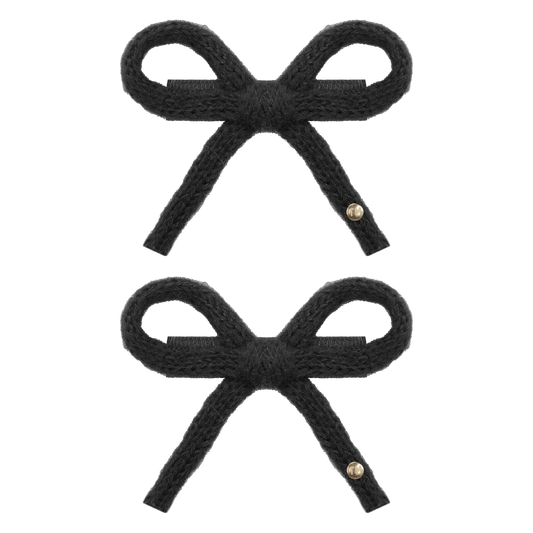 SS26 Knit Ribbon Mini Bow Clip Set Of 2 (Black)