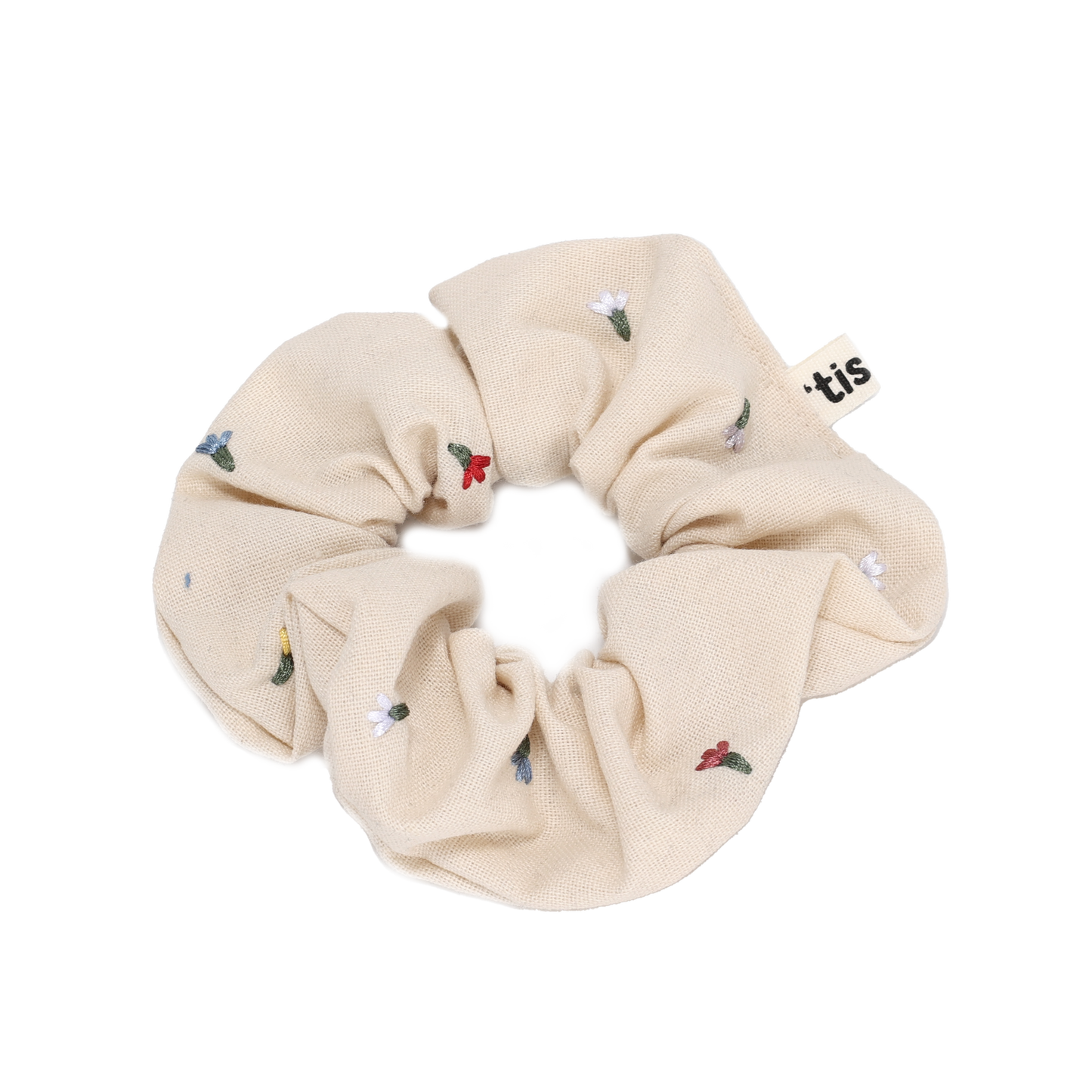 SS24 CREAM LINEN SCRUNCHIE COLORED EMB