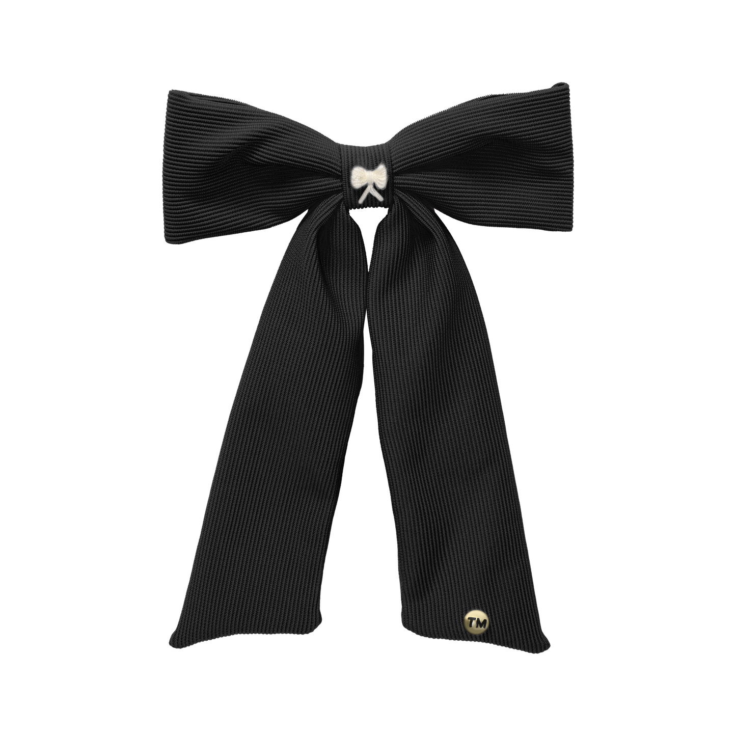 Bow Embroidery Knit Collection Large Bow Clip (Black)